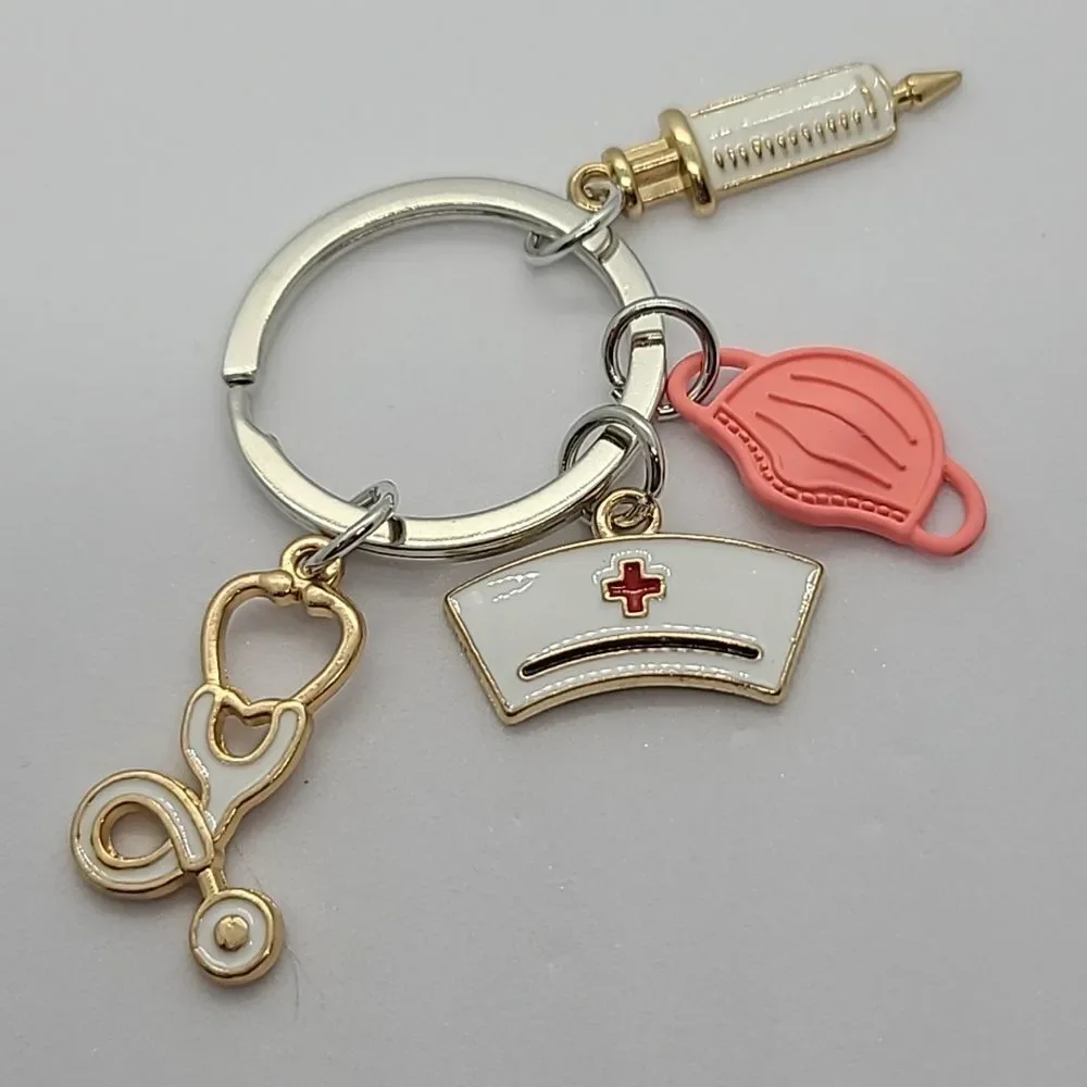 Nurse Keychain Stethoscope Syringe Mask Hat Medical Charms RN Nursing Gift
